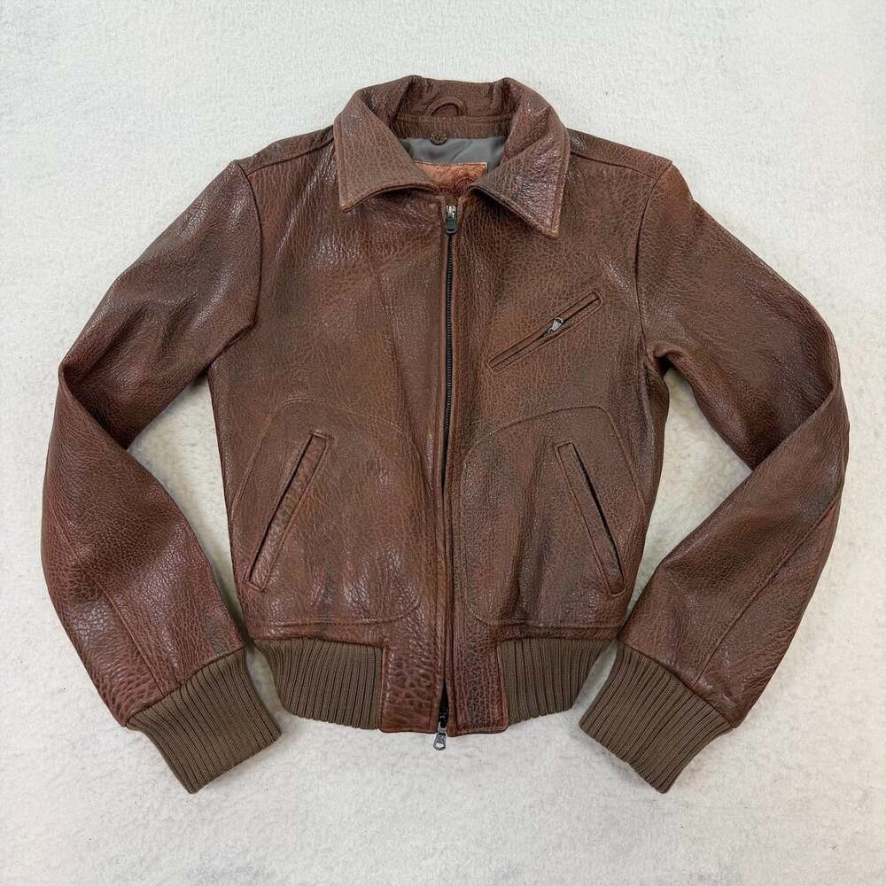 COMSTOCK & Co Brown Leather Bomber Jacket Size 6